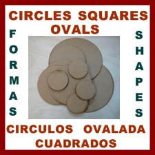 Wood circles, square and oval shapes for craft and design.